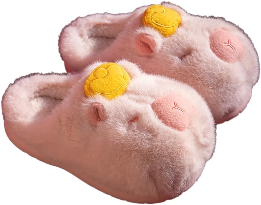 

Меховые тапочки с подкладкой из флиса для женщин и мужчин, теплые зимние тапочки, парный стиль, милые домашние тапочки Yafirgeer, розовый