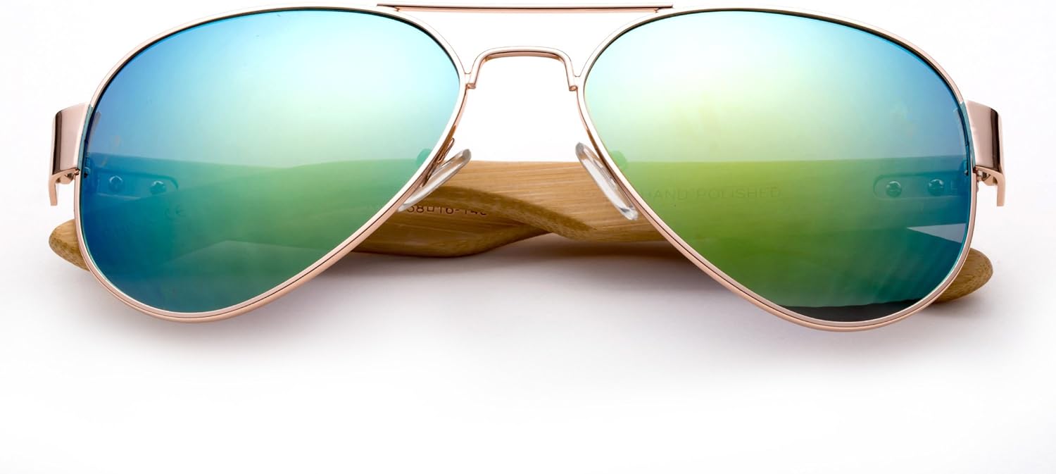 

Высококачественные солнцезащитные очки-авиаторы с дужками из натурального бамбука. Бамбуковые солнцезащитные очки для мужчин и женщин Newbee Fashion, Light Green Flash