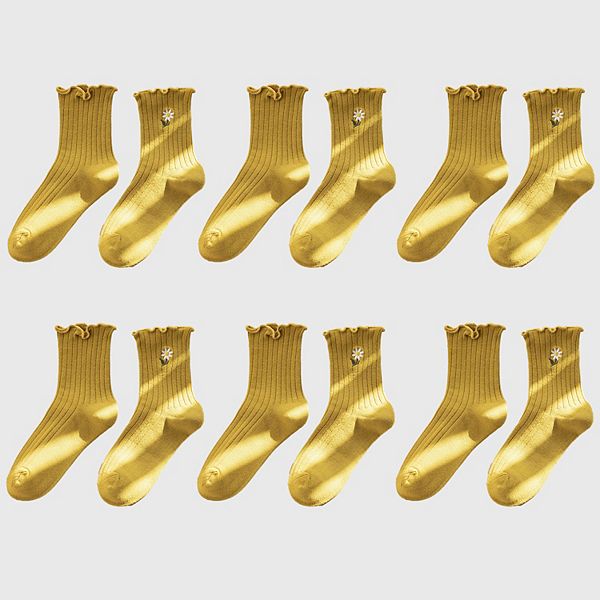 

Женские горчичные носки 6pk с рюшами и вышивкой ромашкой Anna-Kaci, Yellow