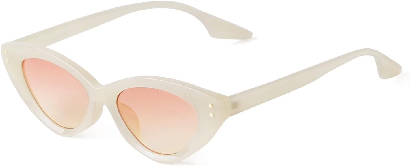 

Солнцезащитные очки KFPH Retro Cat Eye для женщин, винтажные, 90-е, узкие, маленькие, милые, модные, треугольные, тонированные, оправа кремового цвета/линзы розово-желтого цвета, Off-white