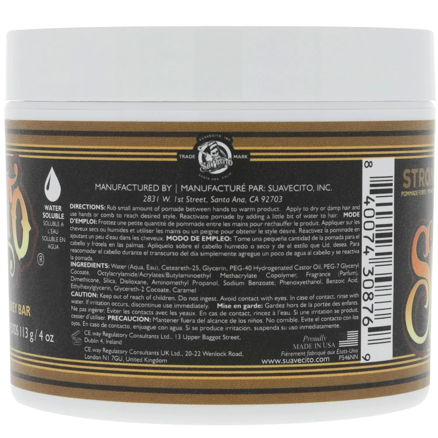 Suavecito Pomade Firme (Strong) Hold аромат виски 113 г - мужская помада, средний блеск, на водной основе, без хлопьев, легко смывается, стойкость на весь день 113.40 г (1 шт.) — фото 2