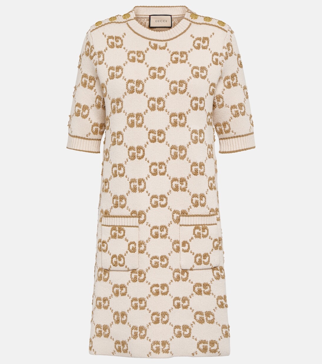 

Мини-платье букле из жаккардовой шерсти gg Gucci, бежевый