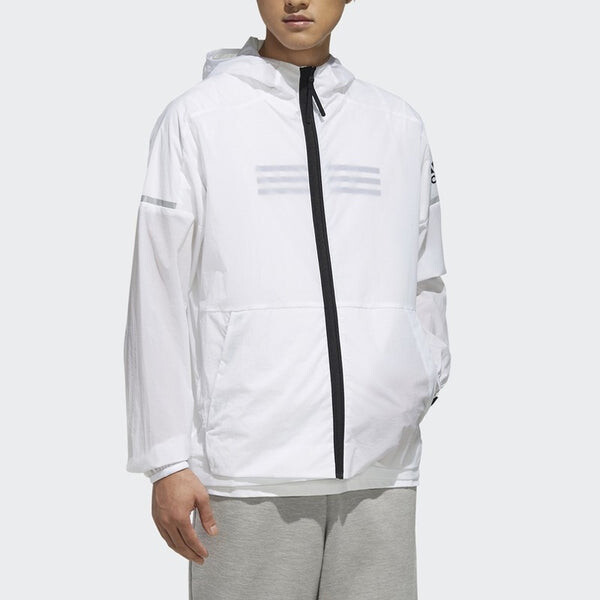 Куртка wb light logo printing woven sports hooded jacket white Adidas, белый — фото 3