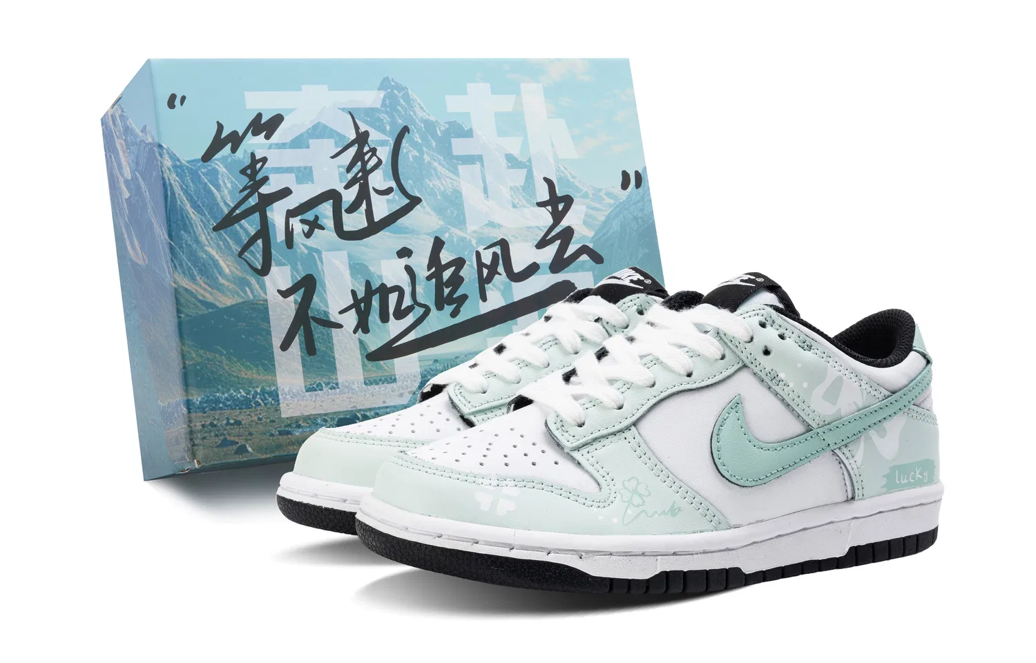 Кроссовки детские для скейтбординга Nike Dunk Low Leather White Green