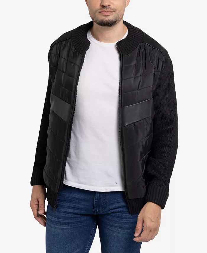 

Мужской вязаный свитер с подкладкой из шерпы и комбинированными материалами X-Ray, черный