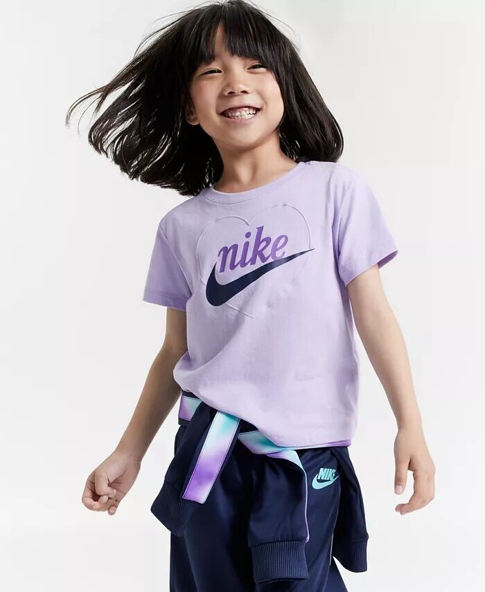 

Новые футболки с рисунком сердца для маленьких девочек Impression Nike, фиолетовый