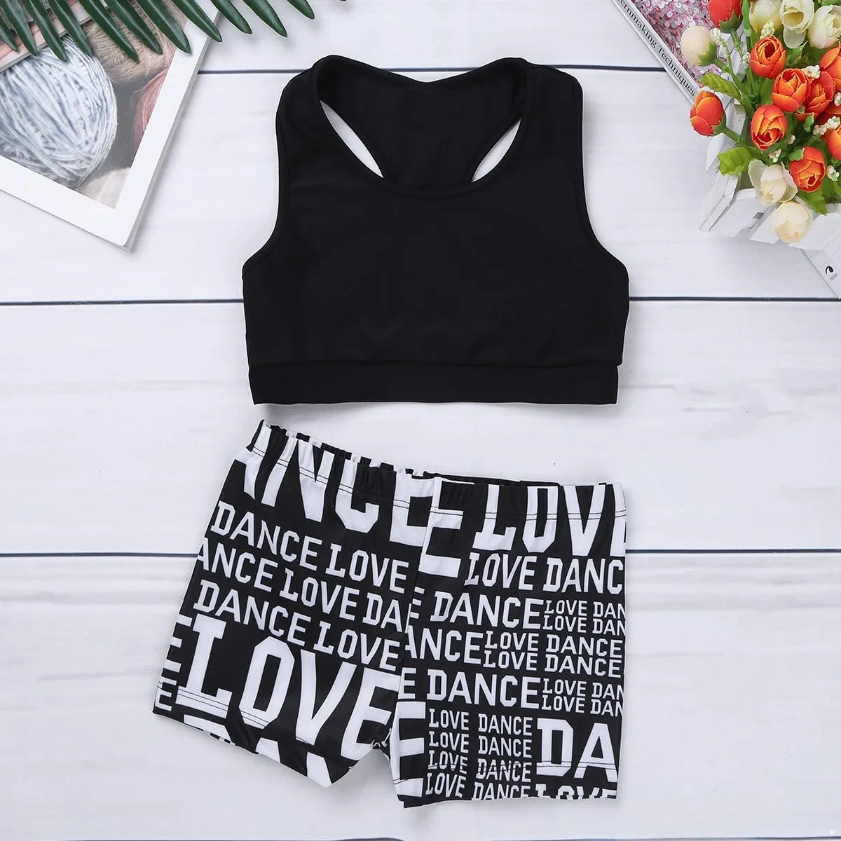 Детский спортивный комплект с ракеткой топом и шортами Yruioon, Black — фото 3
