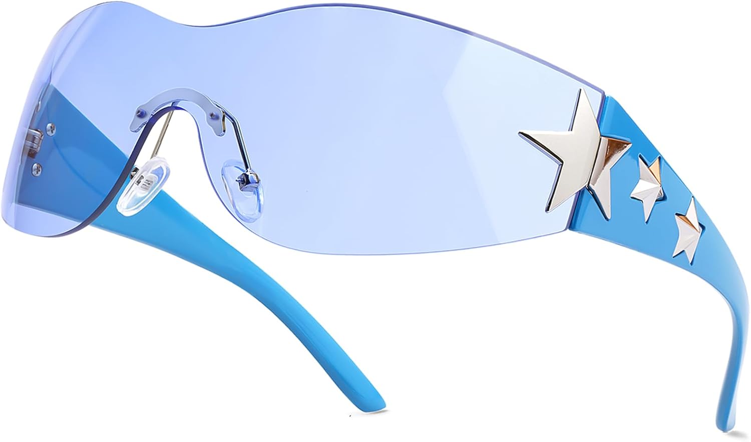 

Солнцезащитные очки без оправы в стиле Y2K, очки-обтекатели в стиле 2000-х, аксессуары для женщин и мужчин, модные и стильные солнцезащитные очки-щитки Haqptul, 1 Pack, Blue/ Blue