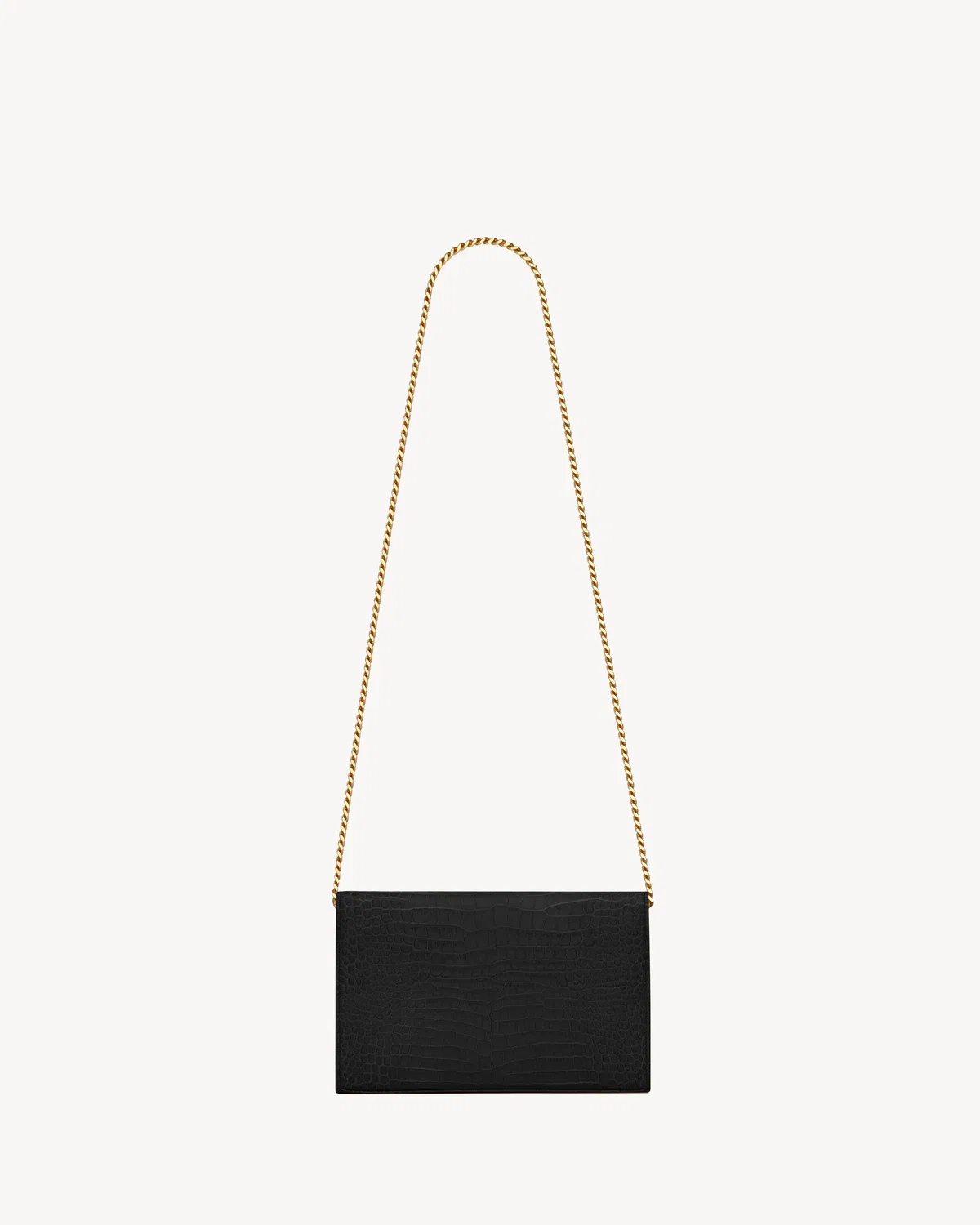 Кошелек на цепочке CASSANDRE из блестящей кожи с тиснением под крокодила SAINT LAURENT, черный — фото 3