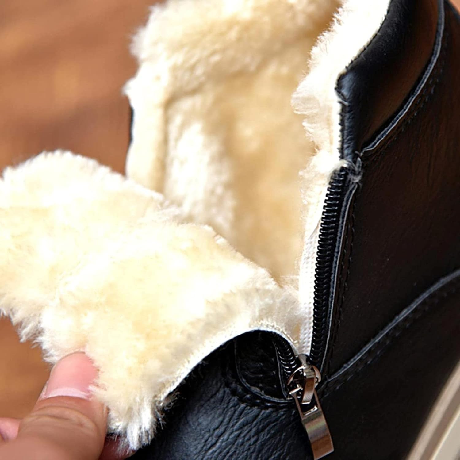 Мужские зимние высокие кожаные ботинки Yiozoi Ankle Snow, ветронепроницаемые, с двойной молнией, округлым носком, повседневные ботинки, черный — фото 4