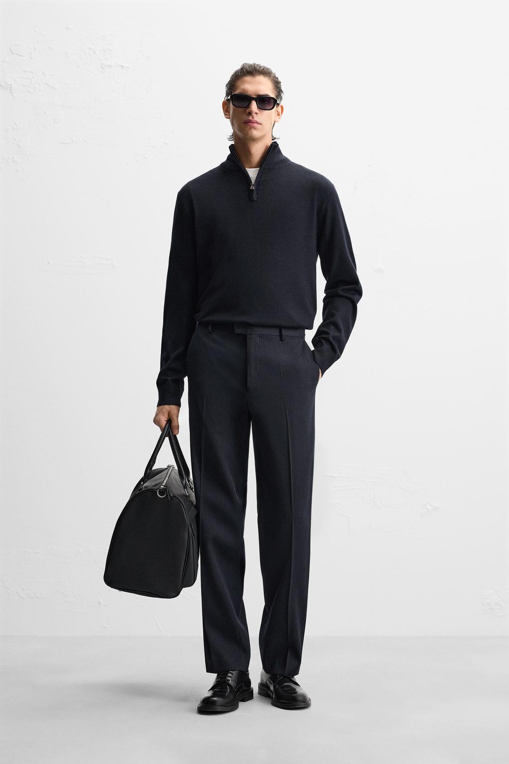 

Джемпер на молнии на четверть из 100% шерсти ZARA, темно-синий