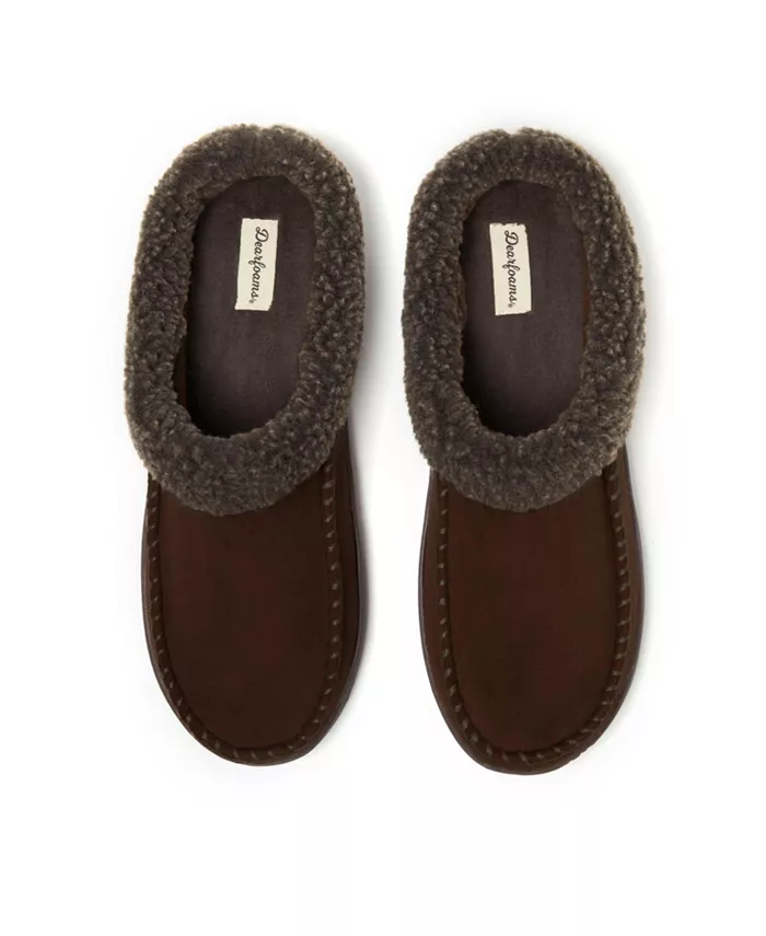 Мужские домашние тапочки-клоги Moccasin Toe из микро-замши Dearfoams, коричневый — фото 4