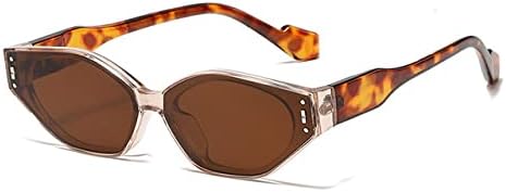 

Ретро маленькие солнцезащитные очки для женщин, синий леопардовый принт, многоугольные очки для мужчин, солнцезащитные очки с заклепками, защита от УФ-излучения UV400 MTZJH, Tea