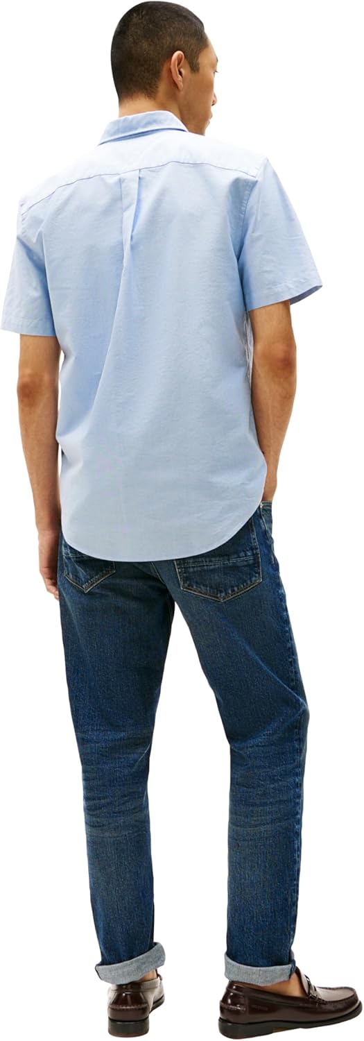 Рубашки оксфорды Tommy Hilfiger Men's с коротким рукавом, классический крой, мужские рубашки на пуговицах, Shirt Blue — фото 4