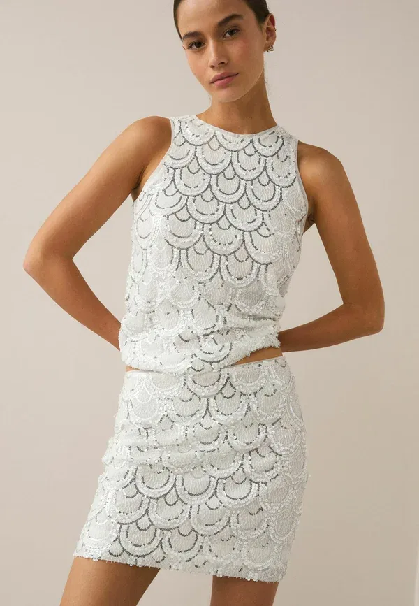Юбка мини Next, Regular fit sequin bridal mini skirt, белый серебристый