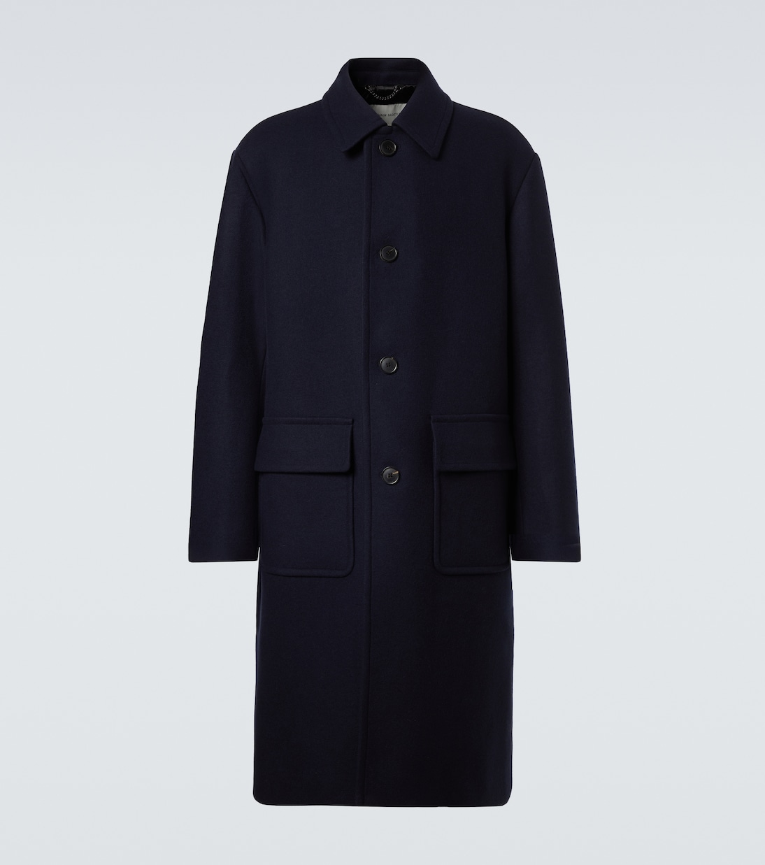 

Пальто из смесовой шерстяной саржи Dries Van Noten, темно-синий