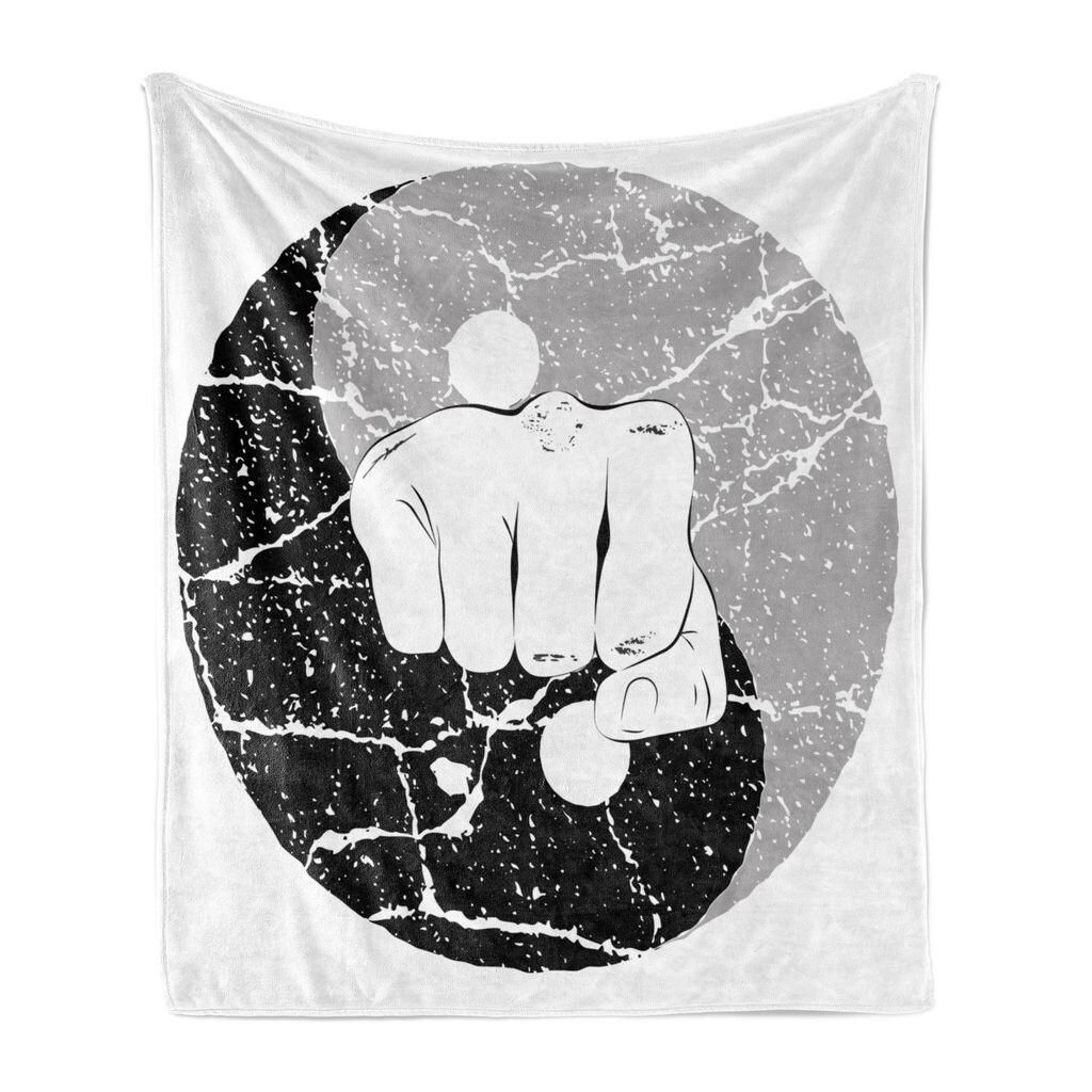 

Мягкое фланелевое флисовое одеяло ABAKUHAUS Kung Fu, символ кулака в стиле гранж, тематическое изображение Инь Ян каратэ, 175 x 230 см, темно-серый бледно-серо-коричневый цвет