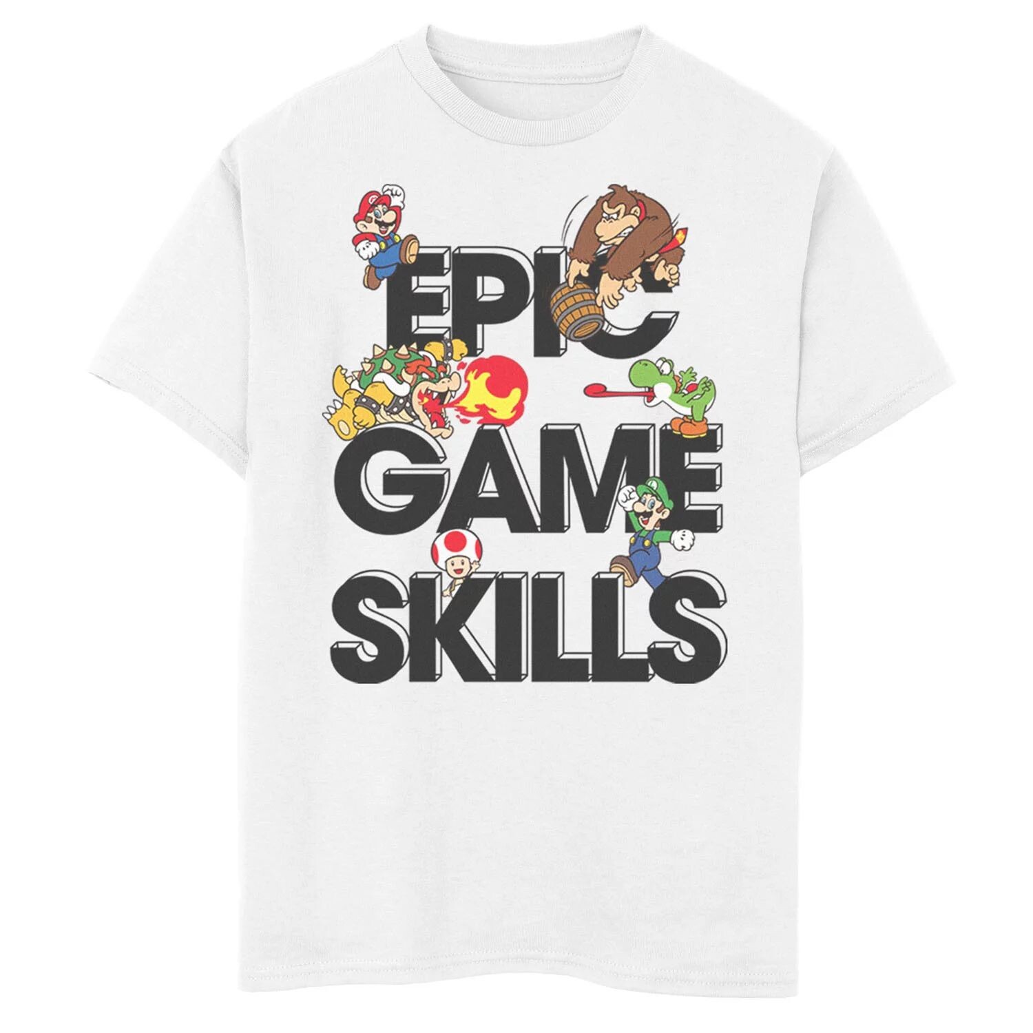 

Футболка с коллажем персонажей Nintendo Super Mario Epic Game Skills для мальчиков 8–20 лет Licensed Character