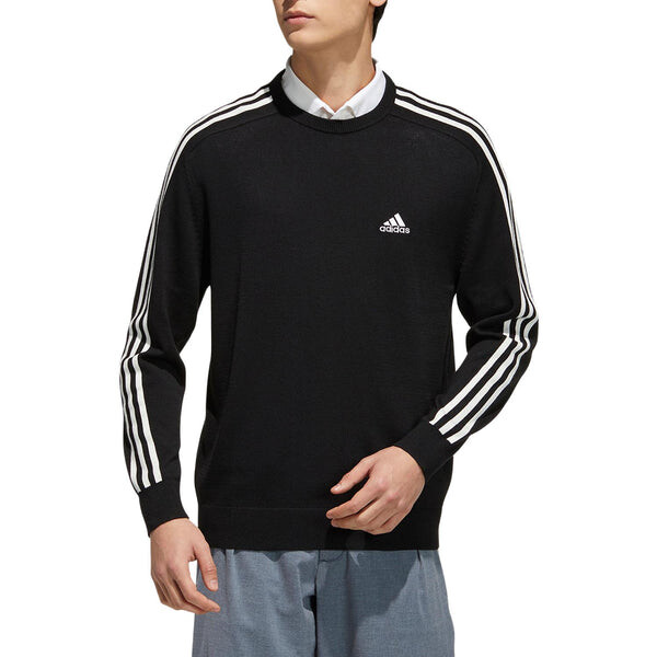 Футболка с 3 полосками, длинный рукав, круглый вырез, свитер Adidas, черный — фото 2