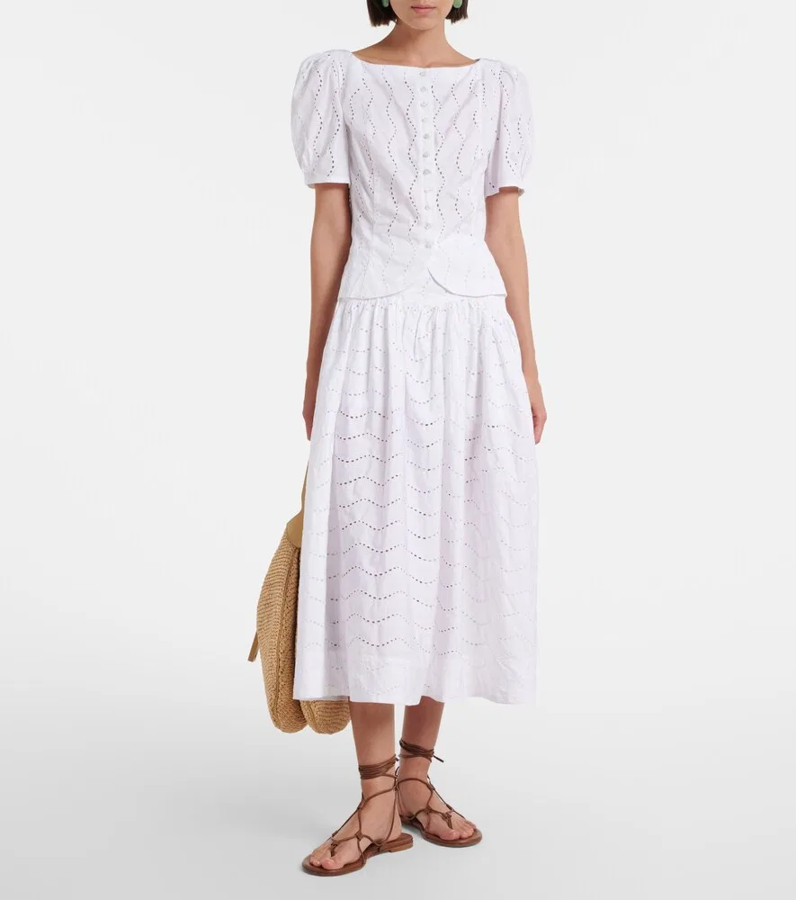 Юбка миди из хлопка Broderie Anglaise Polo Ralph Lauren, белый — фото 2