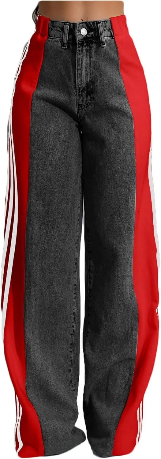 

Прямые джинсы с вставками wide leg, женские, high waist, stretch Dressnu