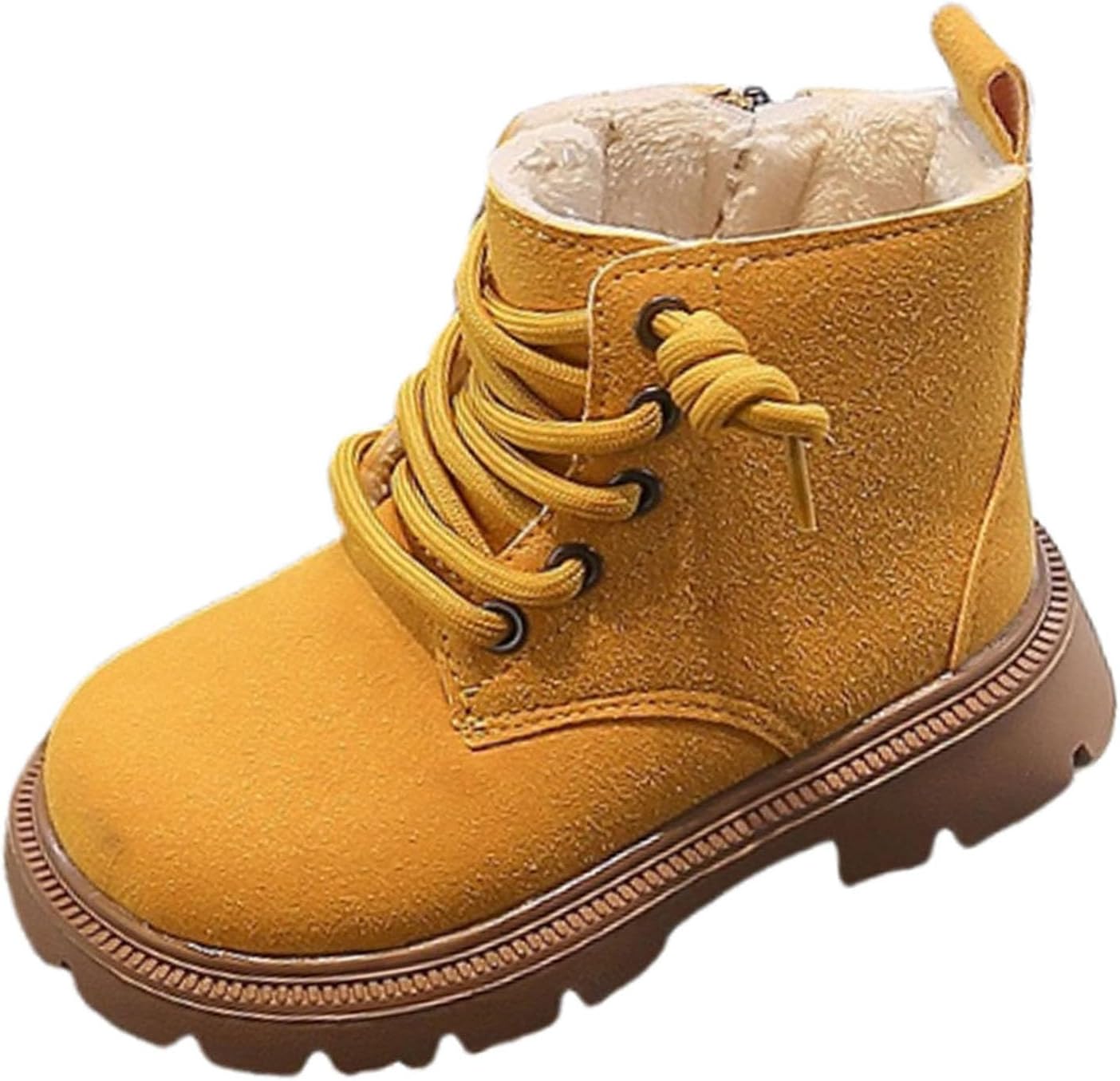 

Сапожки для детей зимние теплые ботинки с боковой молнией, с искусственным мехом, ботинки на щиколотку для мальчиков и девочек, высокие кроссовки на щиколотку Generic, Yellow