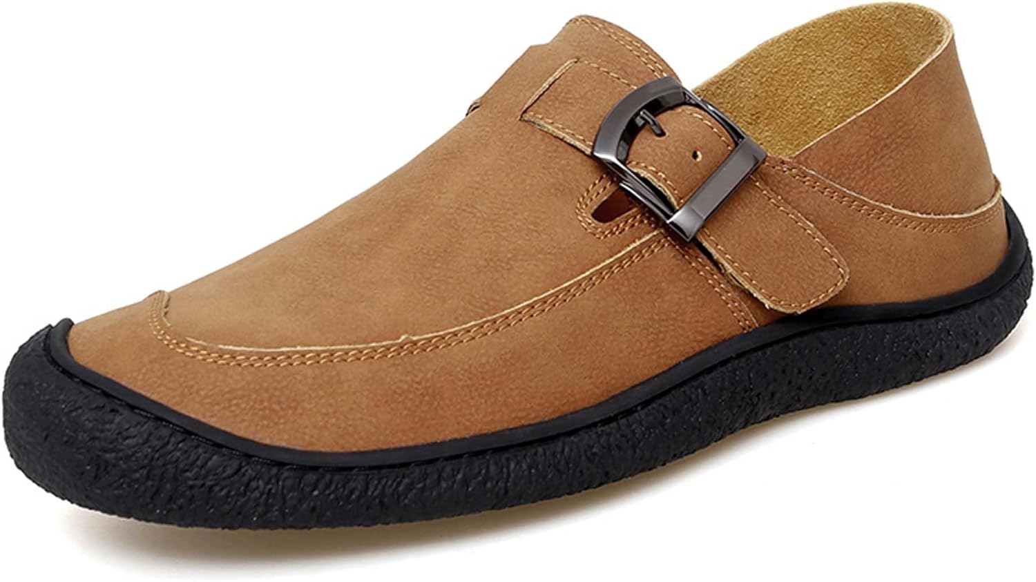 

Мужские лоферы с модной пряжкой, регулируемые, с круглым носком, для повседневной носки, вождения, офиса и деловых встреч, минималистичные, с плоской подошвой Generic, коричневый