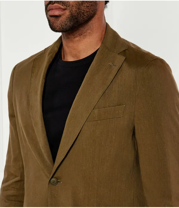 Элегантный льняной жакет p-hanry-flaps-wg-252 Slim fit Boss, зеленый — фото 4