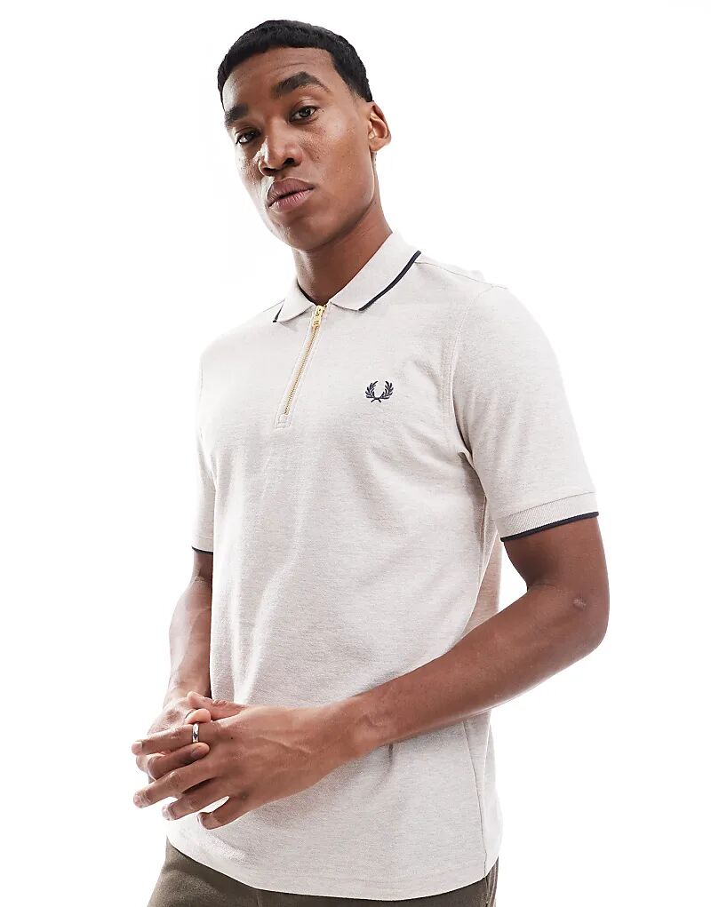 

Рубашка поло из креп-пике цвета слоновой кости с застежкой-молнией Fred Perry