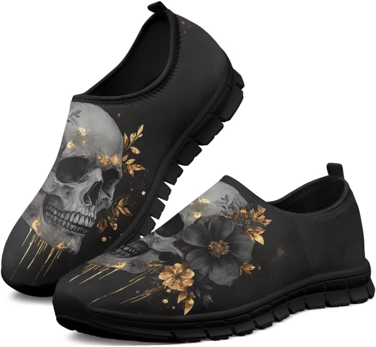 

Женские кроссовки и мокасины Skull Walking: повседневные, теннисные, плоские, для работы, с широким носком, для вождения и хайкинга Ecaestolph, серый/золотой