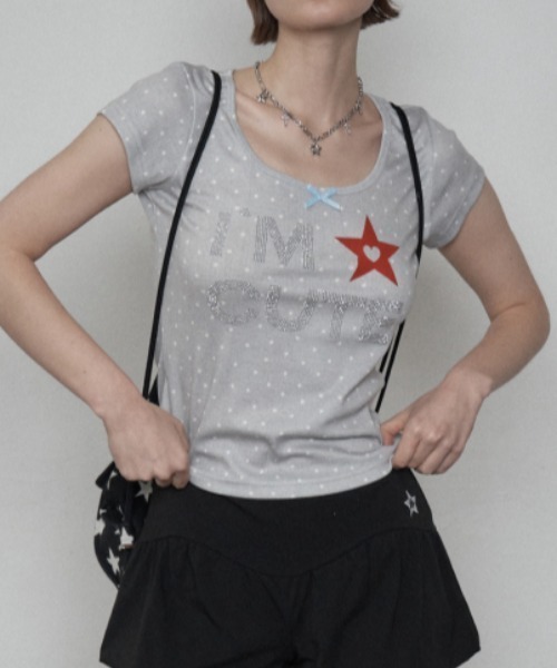 

SETUPEXE Футболка с коротким рукавом, принт «I'M CUTE», SETUP-EXE, светло-серый