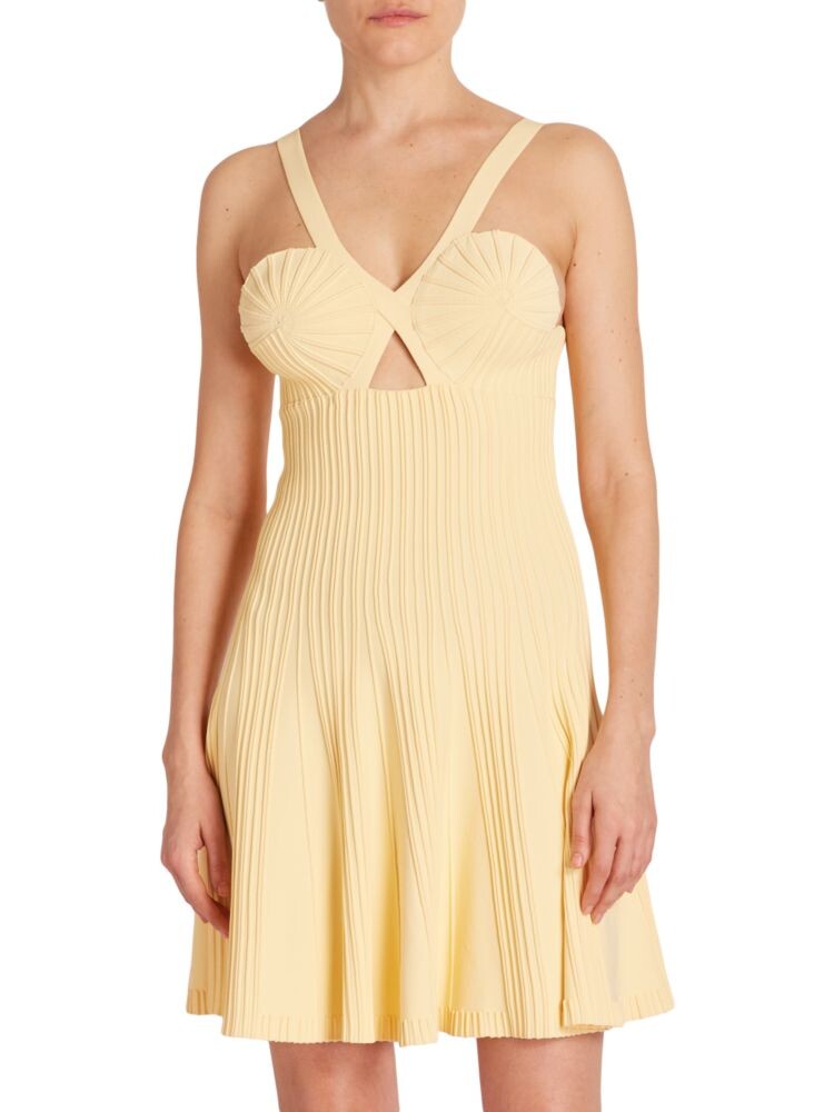 

Плиссированное трикотажное платье с плиссированной юбкой Alaïa, цвет Jaune Pale