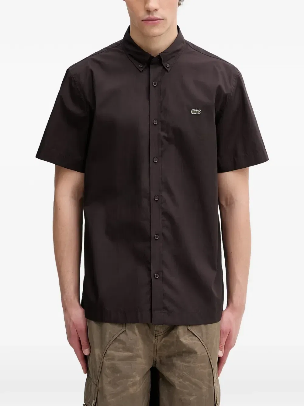 Рубашка с короткими рукавами и нашивкой-логотипом Lacoste, коричневый