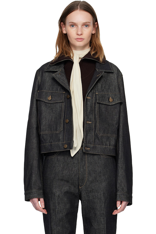 

Lemaire Укороченная джинсовая куртка-блузон темно-синего цвета