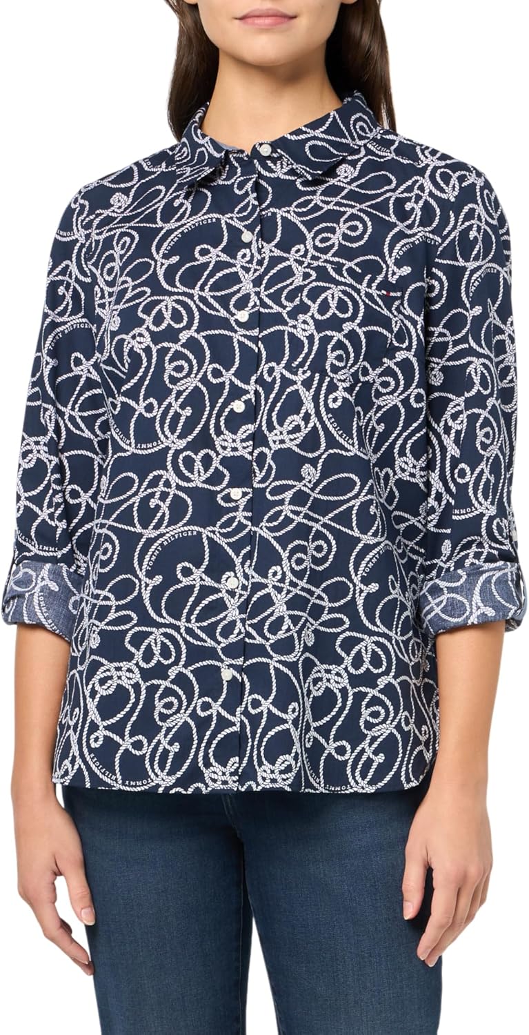 

Рубашки Tommy Hilfiger на пуговицах для женщин, повседневные топы, Sky Captain Multi