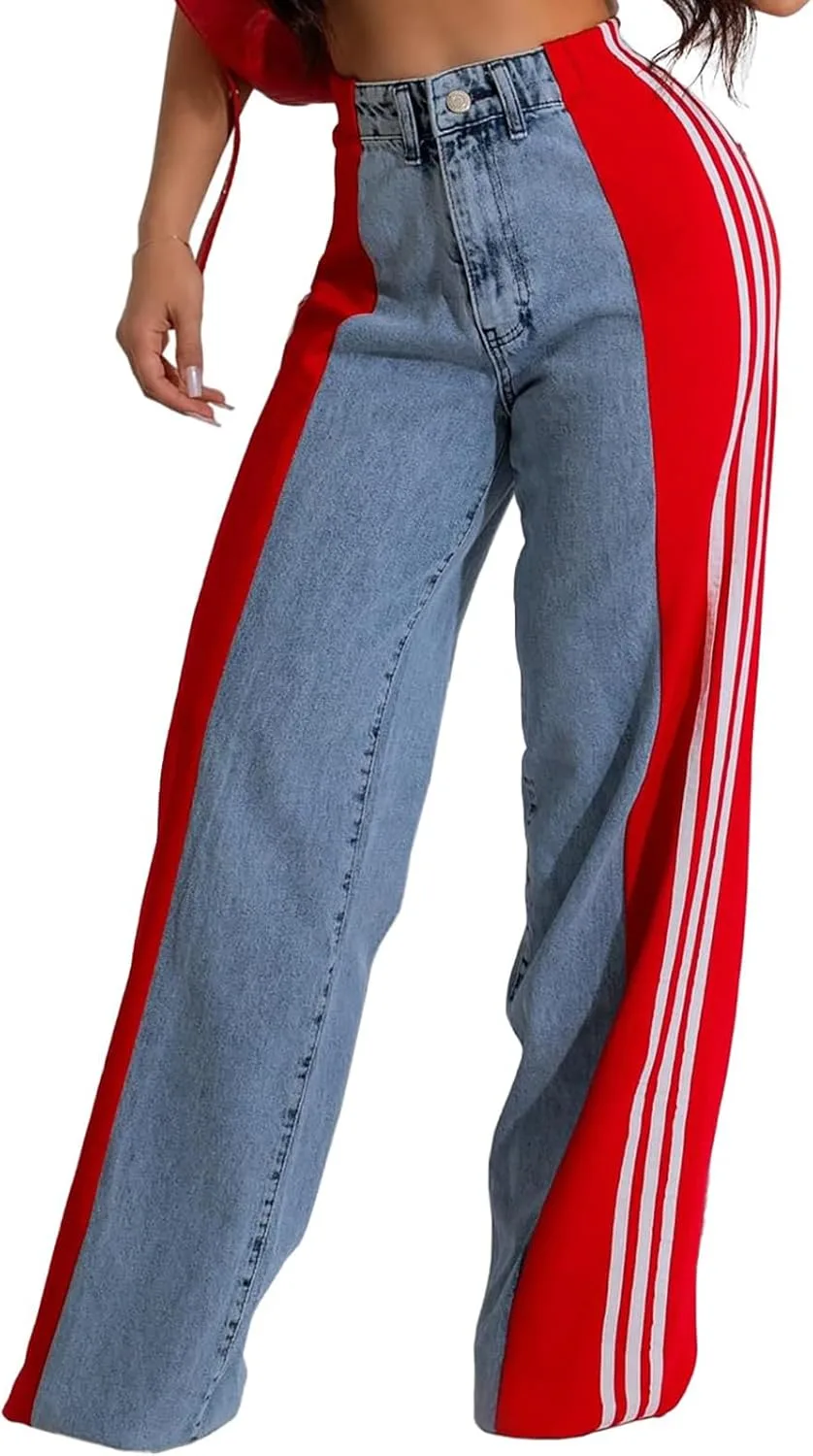 

Conshvi женские джинсы wide leg с полосками и аппликацией