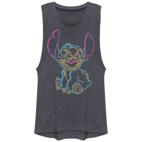 

Футболка с неоновым принтом Stitch из «Лило и Стич» для девочек Disney, цвет denim heather