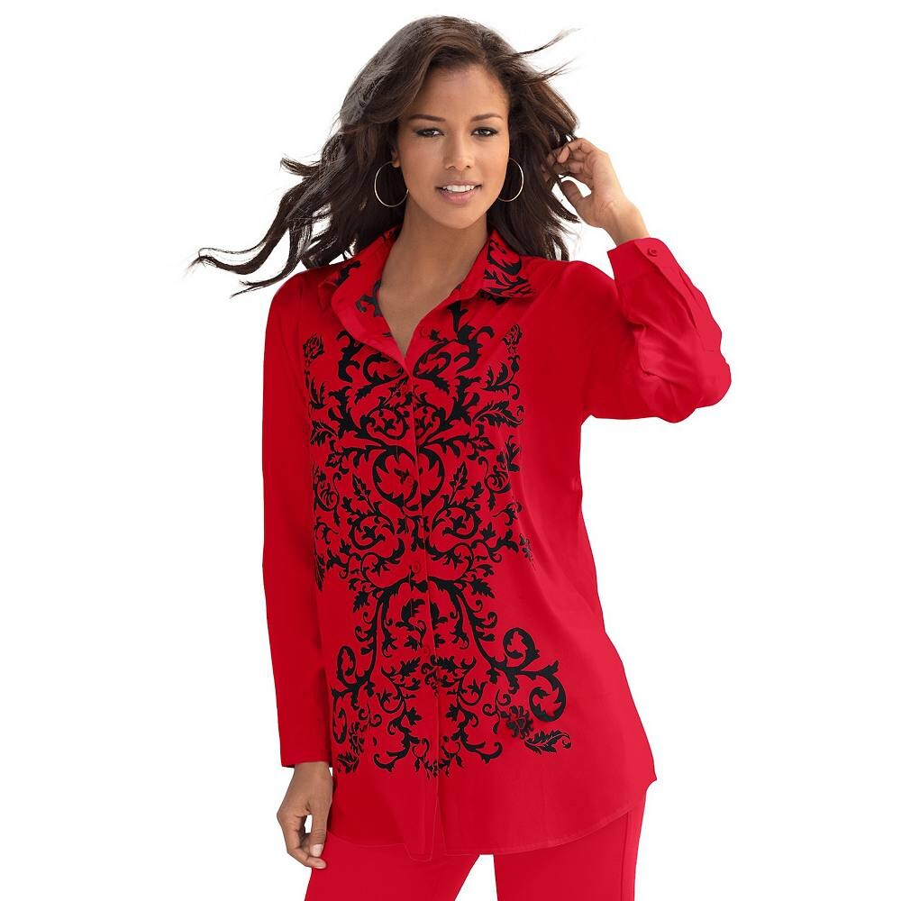 

Женская рубашка больших размеров с принтом Roaman's, цвет Vivid Red Damask Scrol