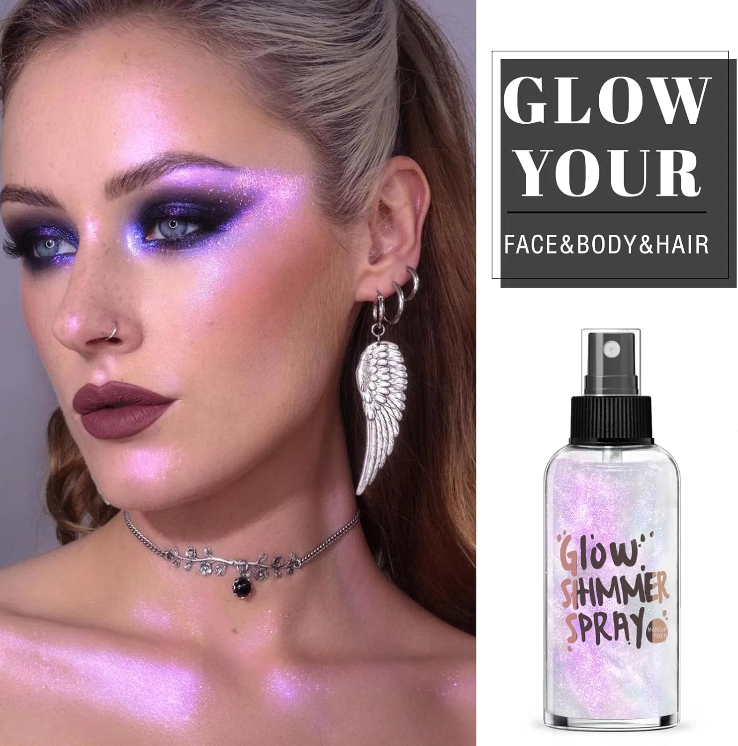 Блеск для тела HOSAILY Body Glitter Spray белый мерцающий 76 мл — фото 2