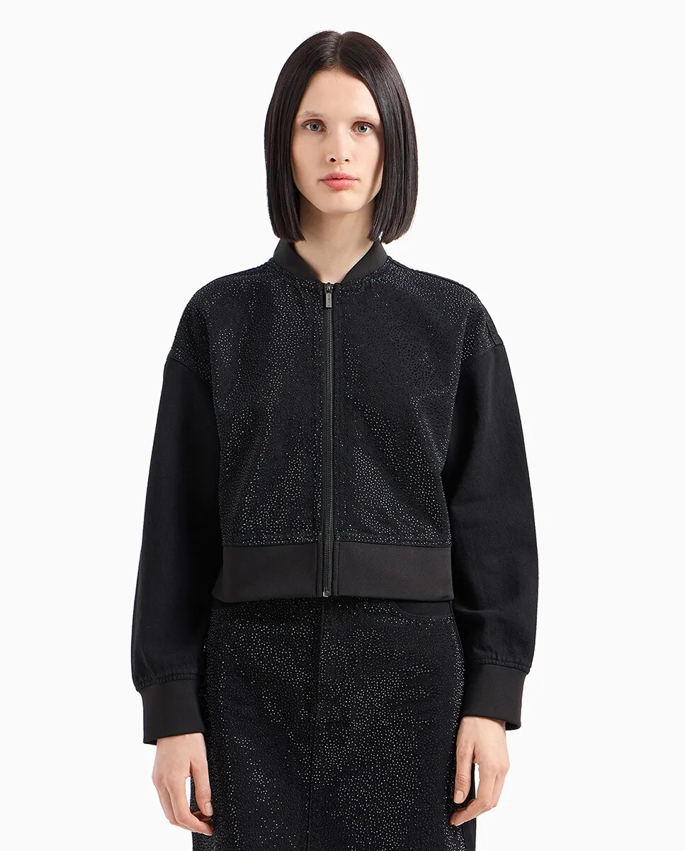 

Женская джинсовая куртка с укороченным блеском Armani Exchange, черный
