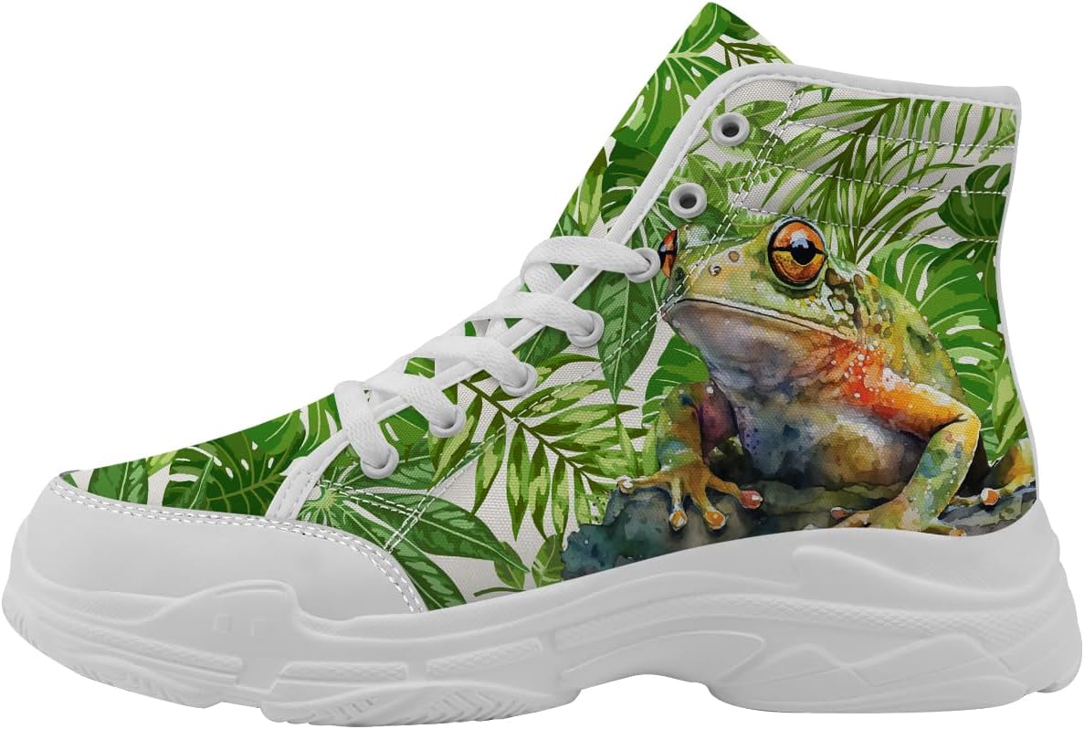 

Женские высокие кеды Quorax Frog со шнуровкой, обувь из канвы, подарок для нее и для него, белый/зеленый