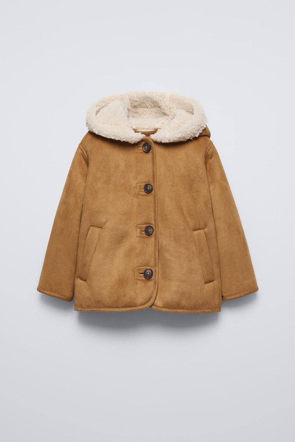 

Двухстороннее пальто с капюшоном ZARA, средний-кэмел