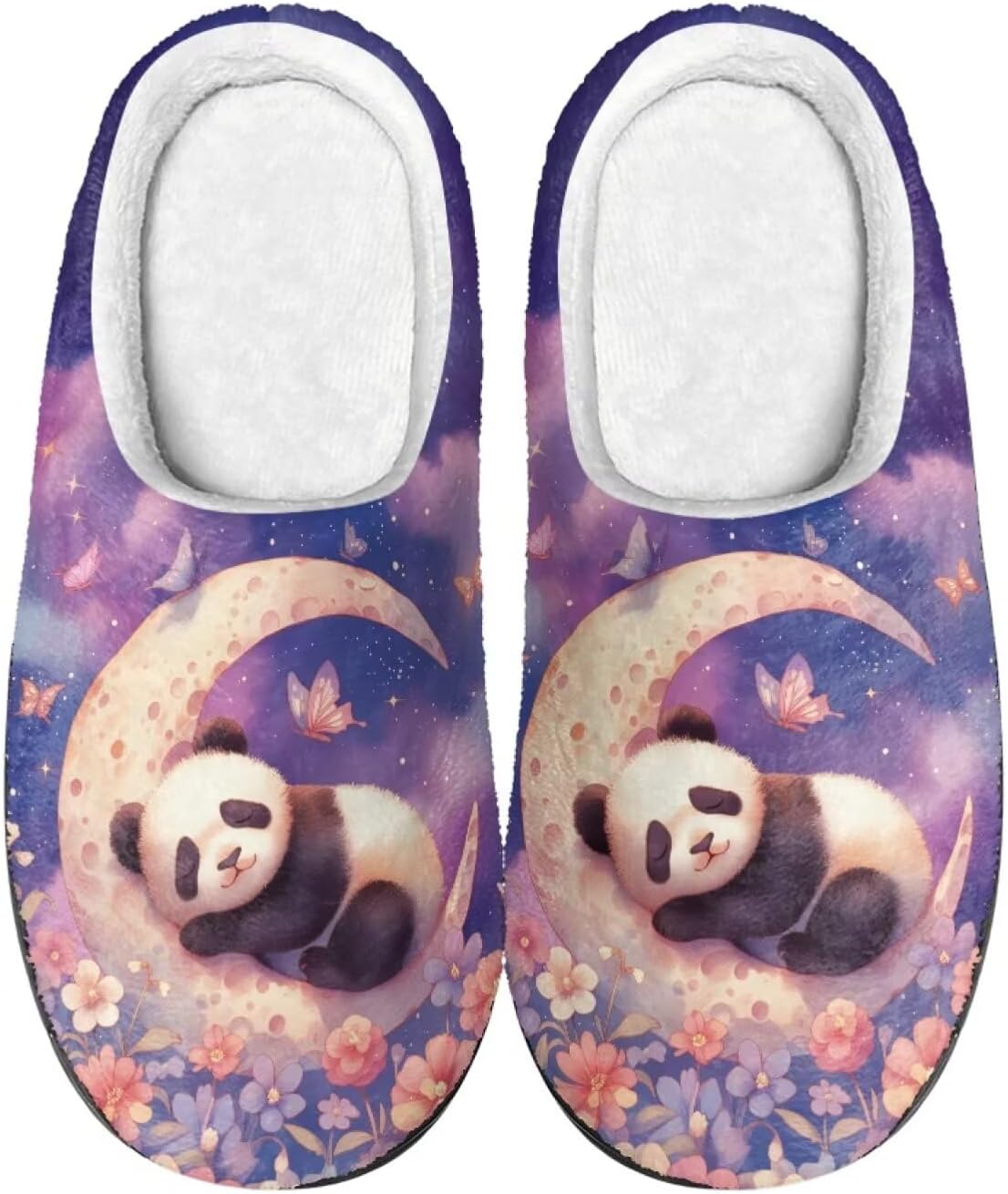 

Уютные тапочки, мягкие и удобные, с нескользящей подошвой, для женщин и мужчин, домашняя обувь, обувь для спальни Cadowhimsy, Floral Panda Moon