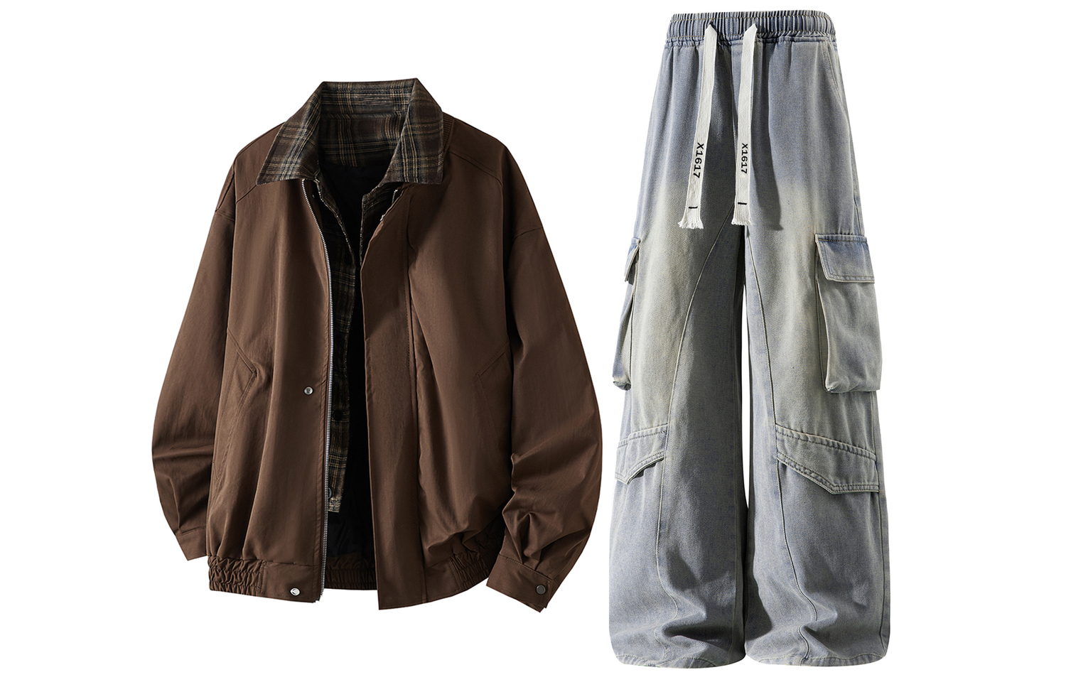 

Повседневная спортивная одежда Unisex с лацканом Lapel Moderate X1617, коричневый top+желтый mud pants