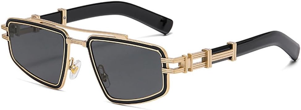 

Мужские солнцезащитные очки в стиле ретро с металлическими двойными перемычками, модные сине-розовые линзы, защита от ультрафиолета UV400, трендовые панк-очки для женщин, роскошные солнцезащитные очки TKKTLLT, Golden Black Gray