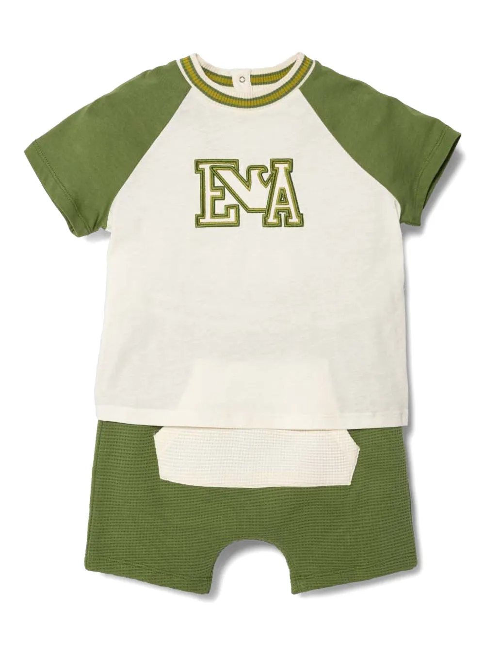 

Комплект из футболки и шортов с вышитым логотипом Emporio Armani Kids, нейтральный