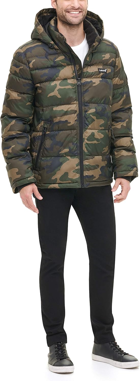 Мужская стеганая куртка-пуховик Levi's средней длины с капюшоном, Camouflage — фото 3