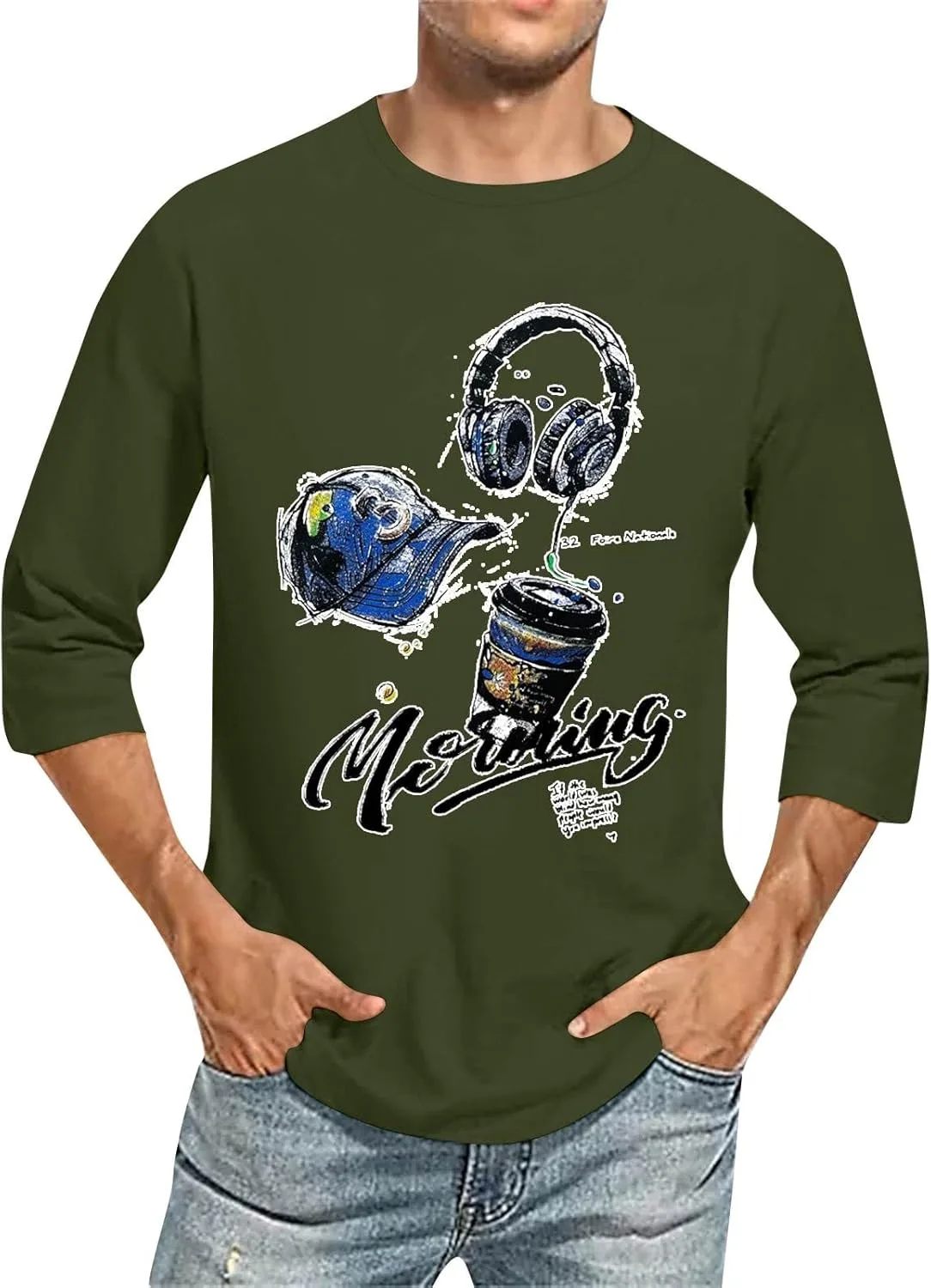 

Футболка для мужчин с принтом и 3/4 рукавом FQZWONG