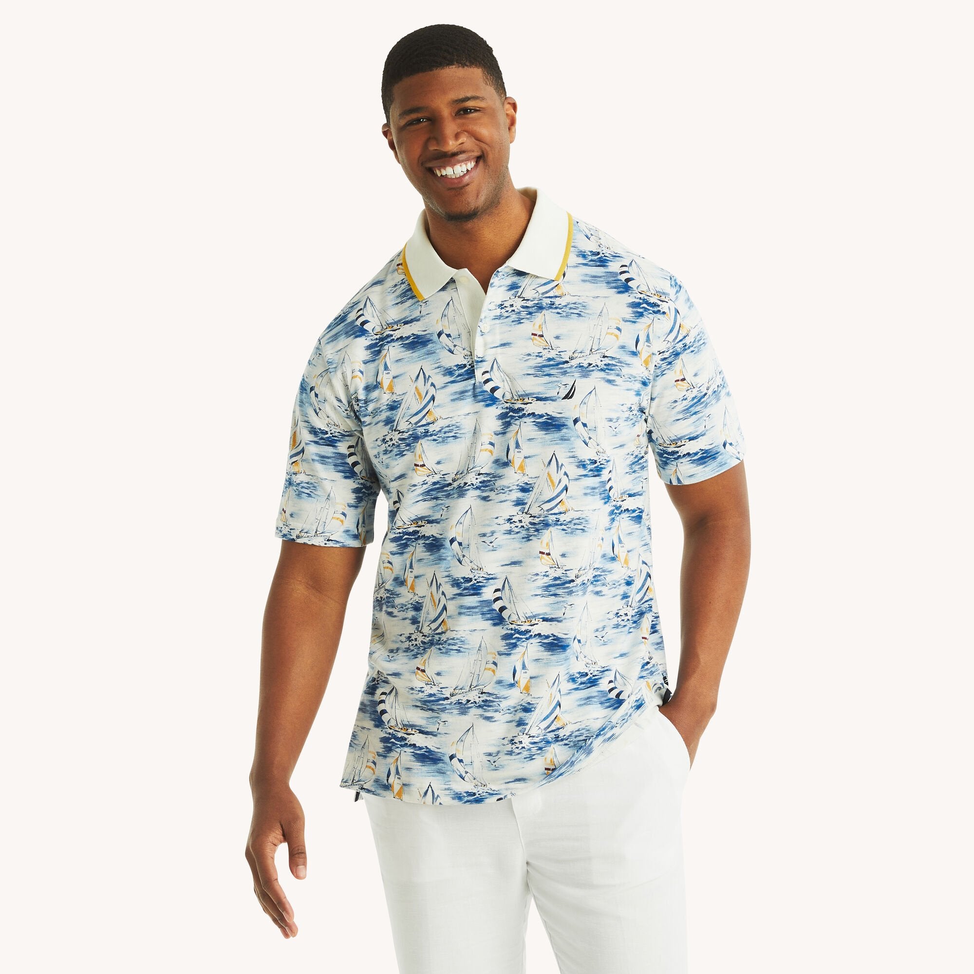

Мужское поло Nautica Classic Fit с принтом для больших и высоких, цвет coconut sorbet 11-0608tcx