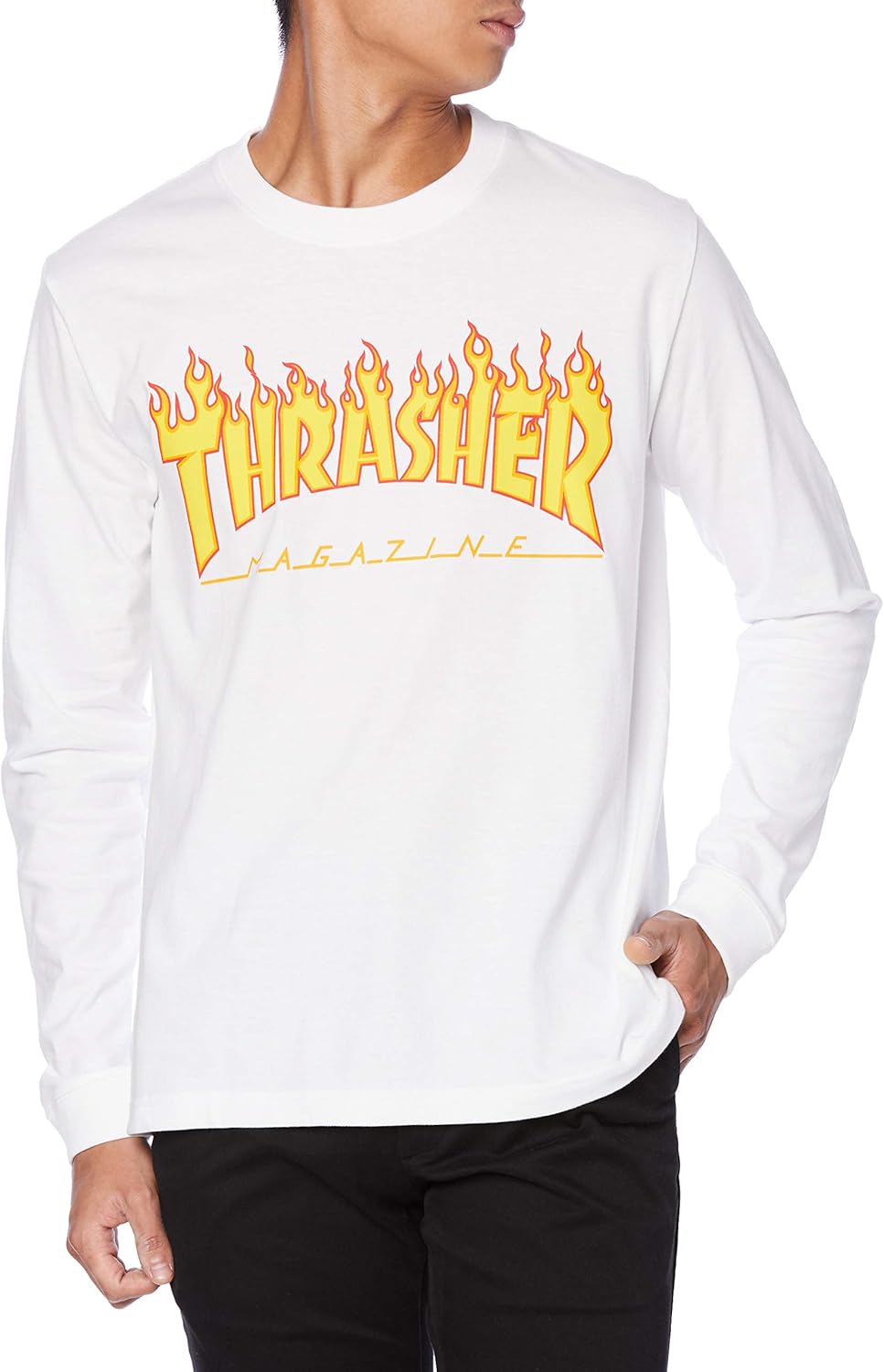 

Мужская футболка с длинным рукавом и принтом Slasher TH93130 / FLAME (логотип бренда) Классическая модель Thrasher, белый